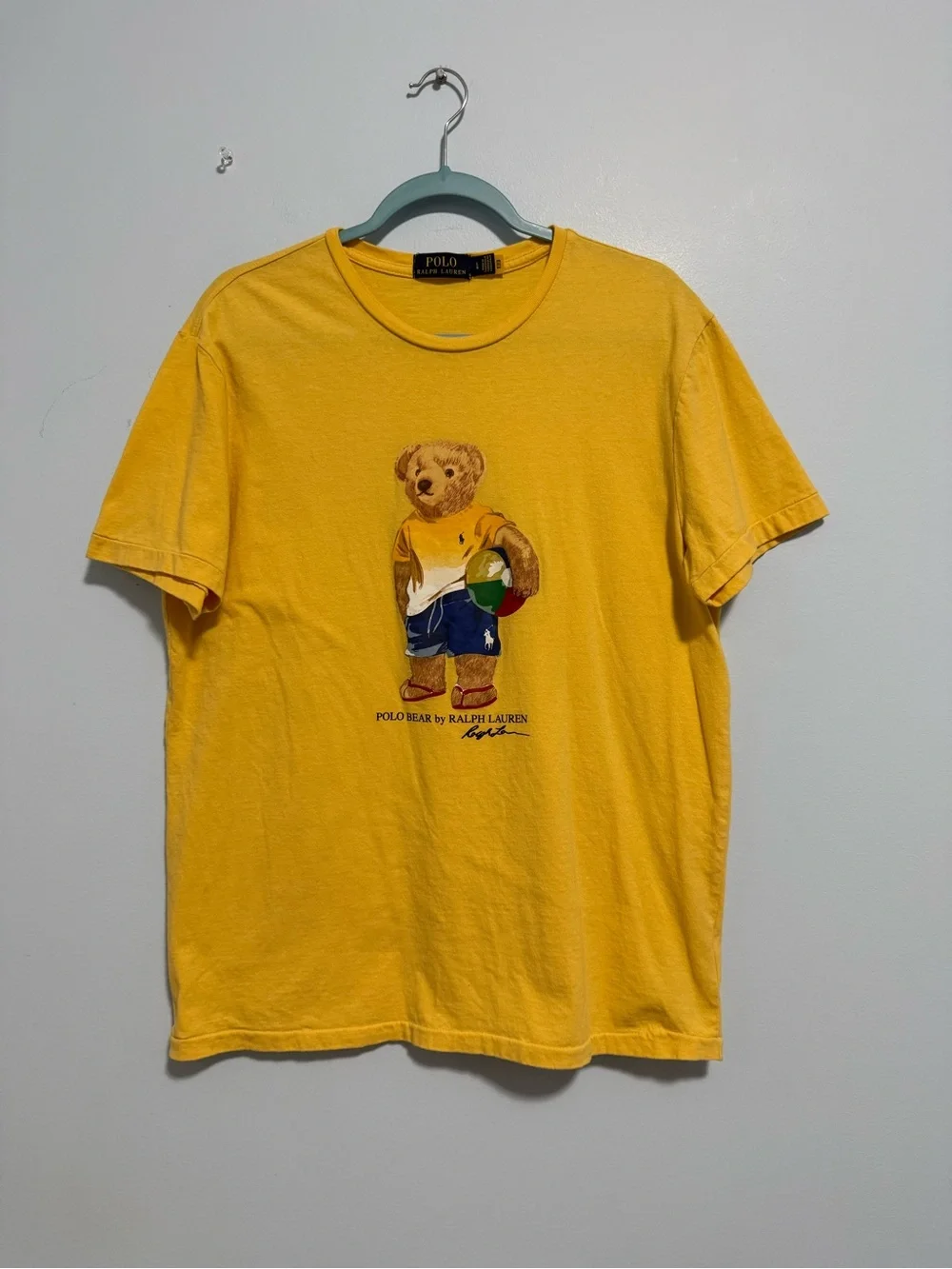 Polo Ralph Lauren Polo Bear T-Shirt Yellow Beach Ball Graphic 100% Cotton Mens L